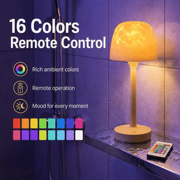 Nocturne Waterproof Bathroom Shower Lamp with Color Ocean Wave Projector