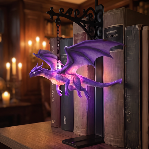Magical Flying Dragon Bookshelf Lamp Warm Dragon Hanging Night Light Fantasy Reading Nook Decor for Fantasy Lovers Book Readers
