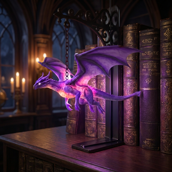 Nocturne Magical Flying Dragon Bookshelf Lamp For Fantasy Book Lovers With 4 Color Options